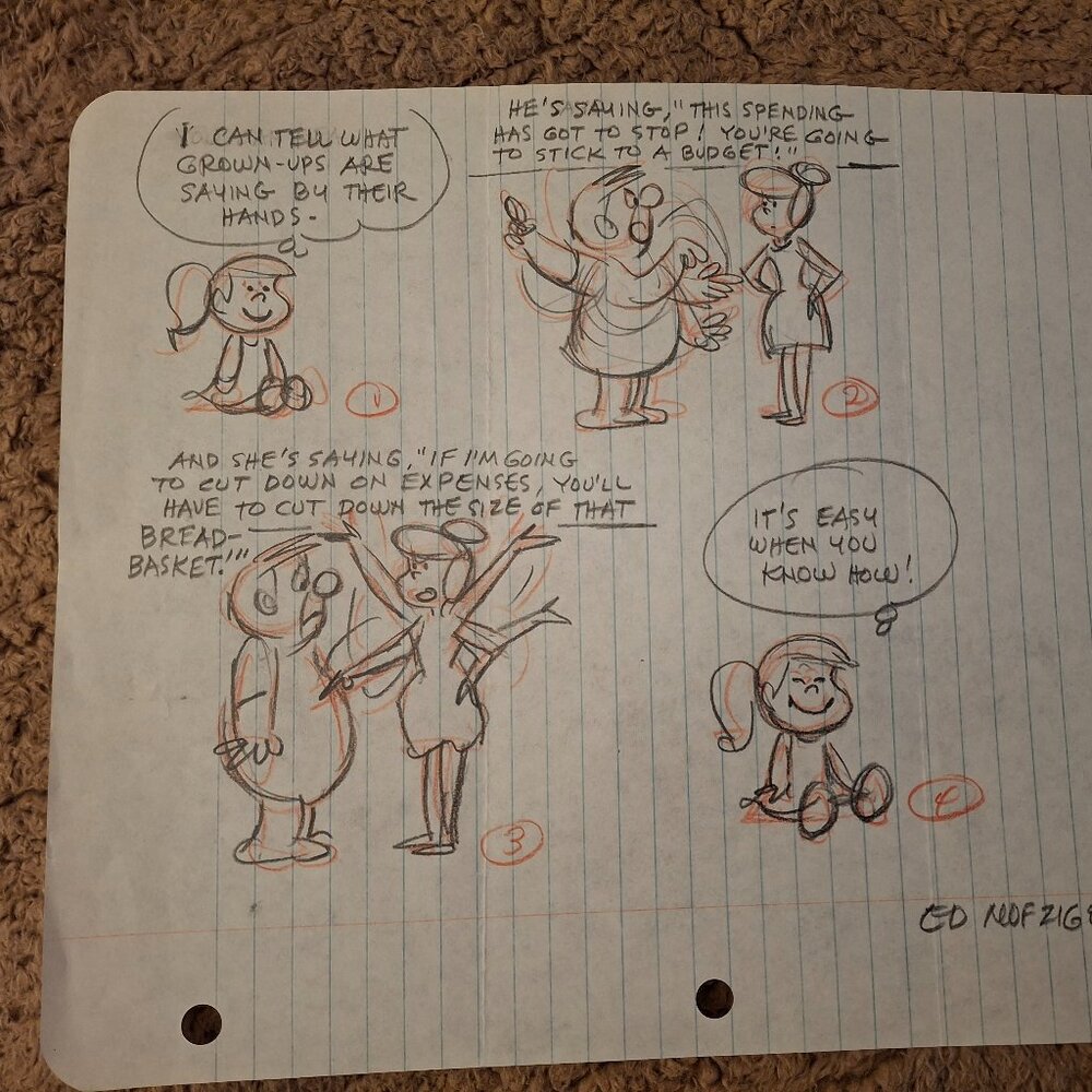 SIGNED Original The Flintstones Daily Comic Strip Preliminary Drawing...Pebbles